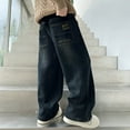 thumbnail image 2 of CAICJ98 Boy Baggy Jeans Y2K Straight Wide Leg Denim Pants Kids Casual Elastic Waist Loose Trousers Pockets Streetwear Jeans for Boys (Blue,15-16 Years), 2 of 6