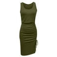 thumbnail image 6 of AOOCHASLIY Clarance Dresses for Women 2022Women Sexy Round Neck Solid Slimming Hem Ruched Drawstring Sleeveless Tank Dress, 6 of 7