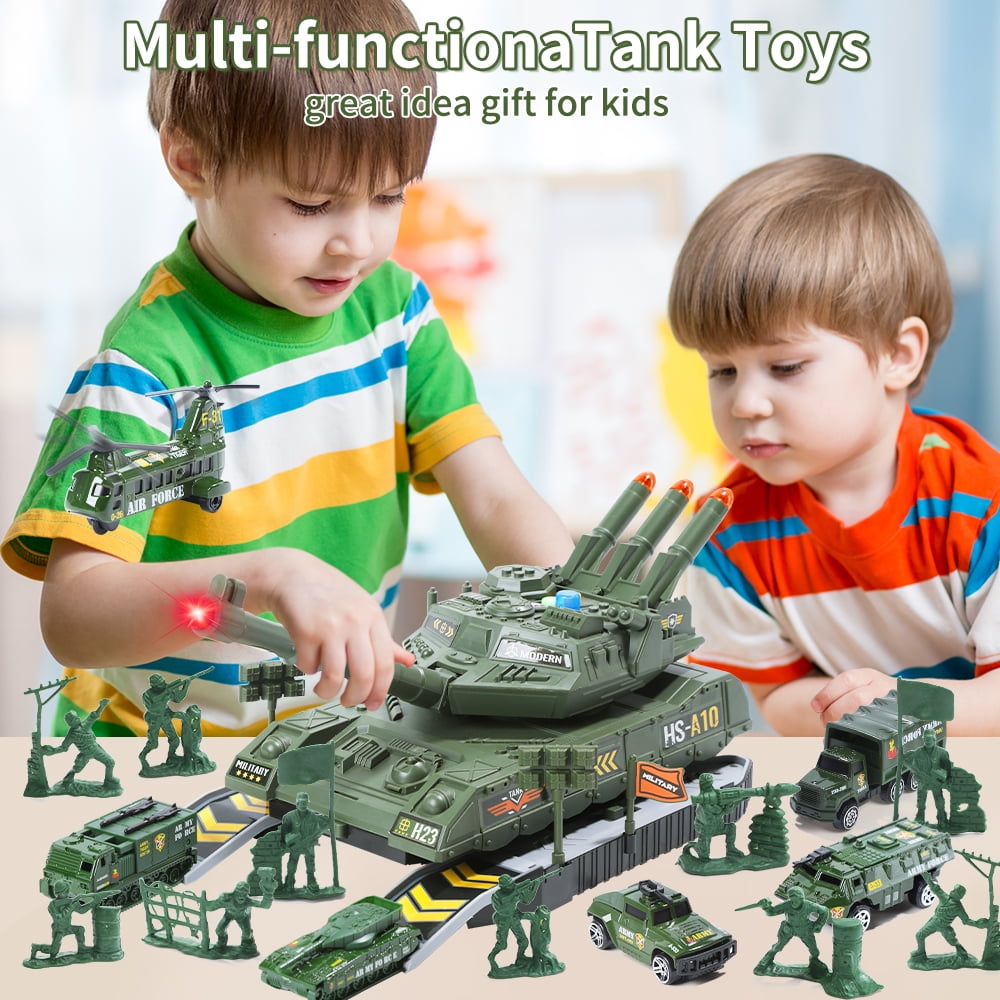 JoyStone Military Vehicle Set Battle Tank Toy with Realistic Light & Sound, 6 Pack Mini Alloy Army Cars & Soldier Figures, Great Gift for Kids