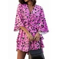 thumbnail image 3 of Women'S V-Neck Fashion Print Wavy Sleeve Skirt Dress Summer Spring Floral Boho Dress Pink XXL, 3 of 7