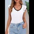 thumbnail image 4 of Camisetas de Verano para Mujer, con Cuello en V, Volantes, Sin Mangas, Ajustadas, Blancas, Talla XXL, 4 of 6