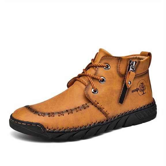 New Men's Ankle Boots Casual Hiking Shoes Side Zippper Shoes Lace Up