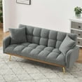 thumbnail image 5 of Bianlte Teddy Fleece Futon Sofa Bed Modern Wood Adjustable Reclining Couch with Pillows, Gray/Gold, 5 of 8