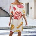 thumbnail image 2 of Sweets And Rainbow Lollipops Pattern Women's Off The Shoulder Ruffles Summer Wedding Guest Loose Casual Party Beach Dress, 2 of 9