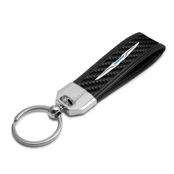 Chrysler Logo Real Carbon Fiber Leather Key Chain with Black Stitching