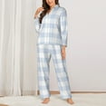 thumbnail image 2 of Pajama Sets for Women 2 Pcs, Blue Checkboard Button Down Long Sleeve Sleepwear Lounge PJ Sets, 2 of 6
