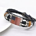thumbnail image 5 of Bmisegm Vintage American Flag Snap Buckle Braided Leather Bracelet Red White Blue Flag Beaded Leather Bracelet Bracelets Black, 5 of 9