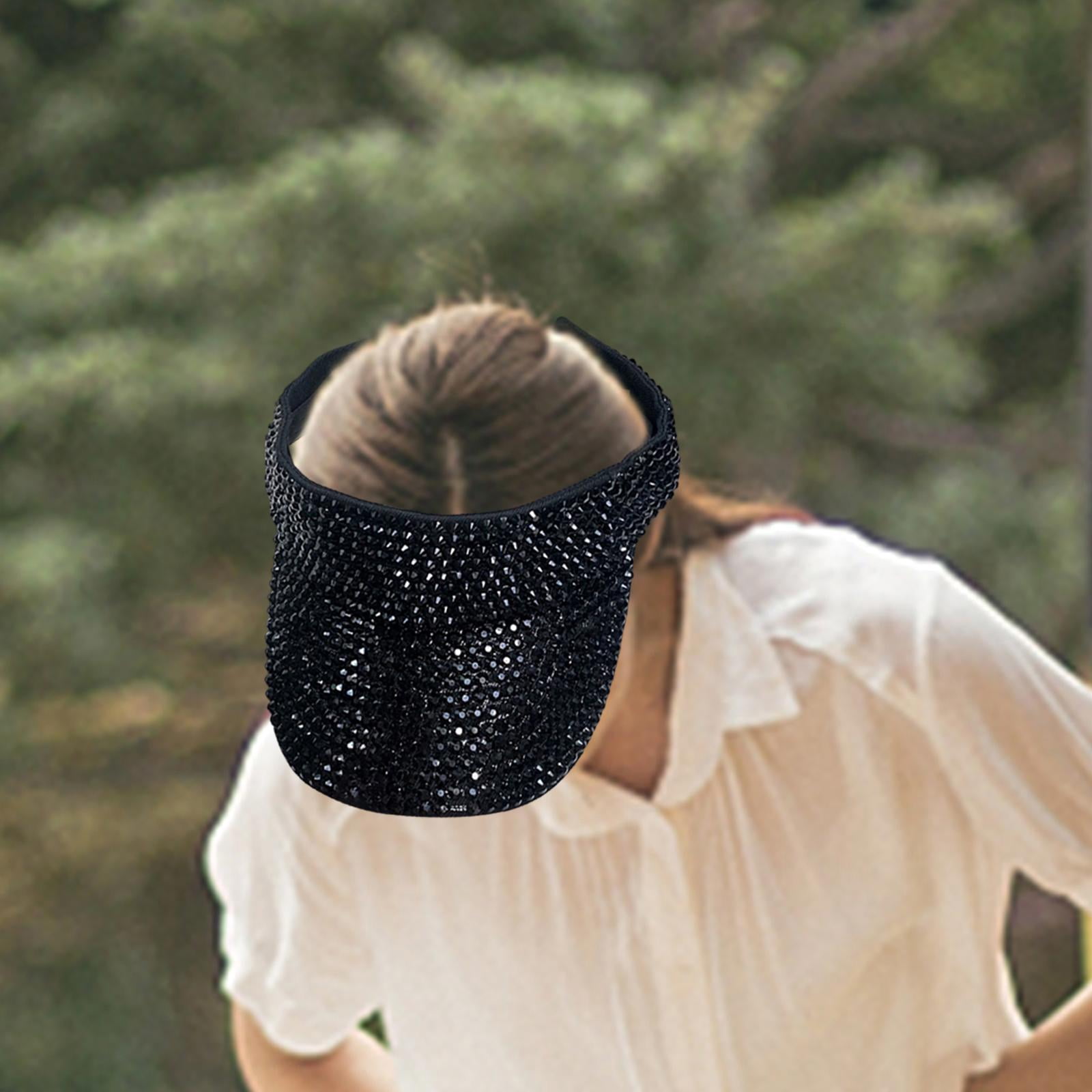 Swarovski Elements Del Mar County Club Black Sun Visor with Rhinestones Women\'s Surprizeshop Womens Golf Crystal Visor | Telephone Wire  main image 2