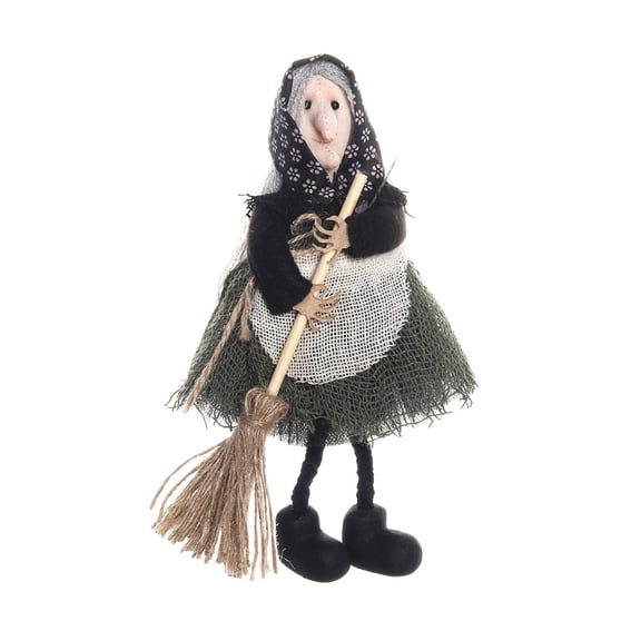 COOLHOOD Eerie Apron Witch with Broom Figure Hanging Dolls Festival Party Garden Decorate Props Festives Home Decoration