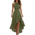 thumbnail image 2 of ClodeEU Women's Halter Sleeveless High Waist Asymmetrical Maxi Dress,Casual Flowy Ruffle Hem Party Dress Army Green,Women's Plus L, 2 of 8