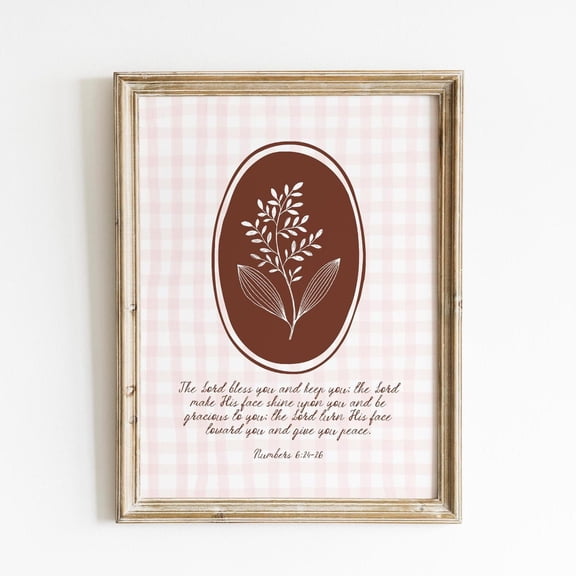 Pink Gingham Botanical Scripture Print