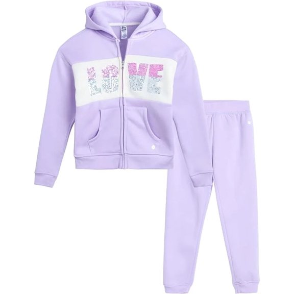 RBX Girls Pants Set - 2 Piece Sequin Active Graphic Fleece Hoodie Sweatshirt and Jogger Sweatpants
