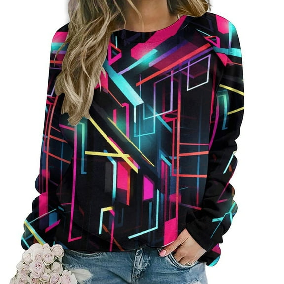 Sweatshirt For Womens Crewneck Geometric Lattice Hoodies Teen Girls Cute