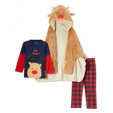 Bunz Kidz Costume Bath Wrap & Long Sleeve Pants Pajamas, 3-piece Gift Set (Toddler Boys)