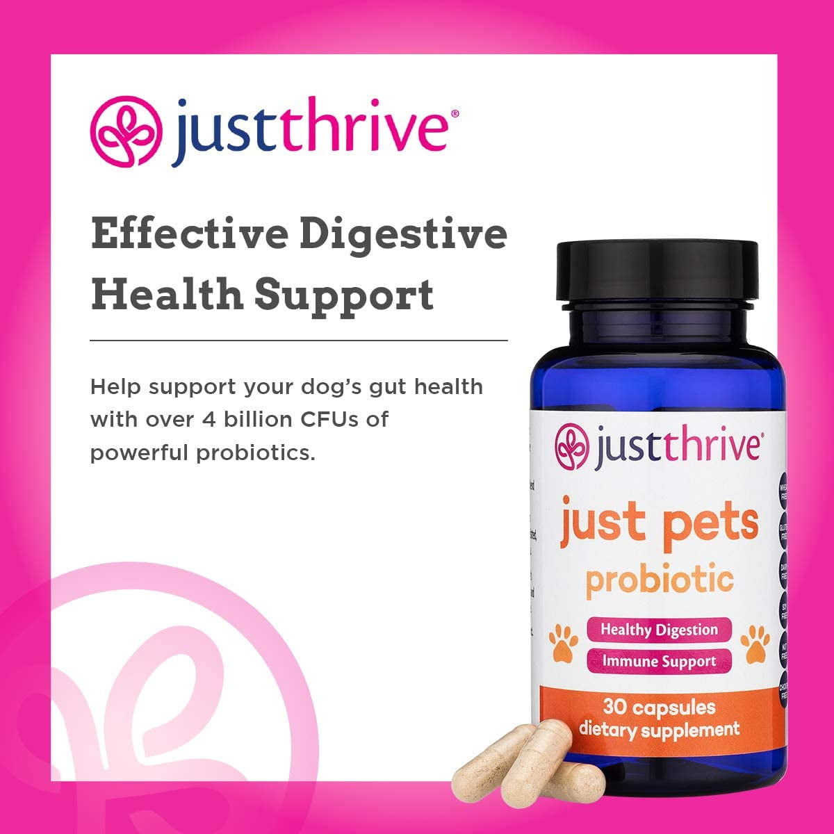 Buy Just Thrive Just Pets Probiotic 30 Capsules, 8 oz Daily