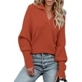thumbnail image 1 of LinYooLi Chandail Tricoté pour Femmes Col à Revers Manches Longues Pull Côtelé Couleur Unie, 1 of 6