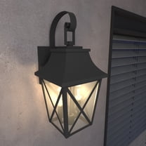 Large Outdoor Wall Lantern 2-Light, Modern Industrial Exterior Sconce with Glass Shade, Waterproof Farmhouse Porch Lighting Fixture Wall Mount (1 Pack)