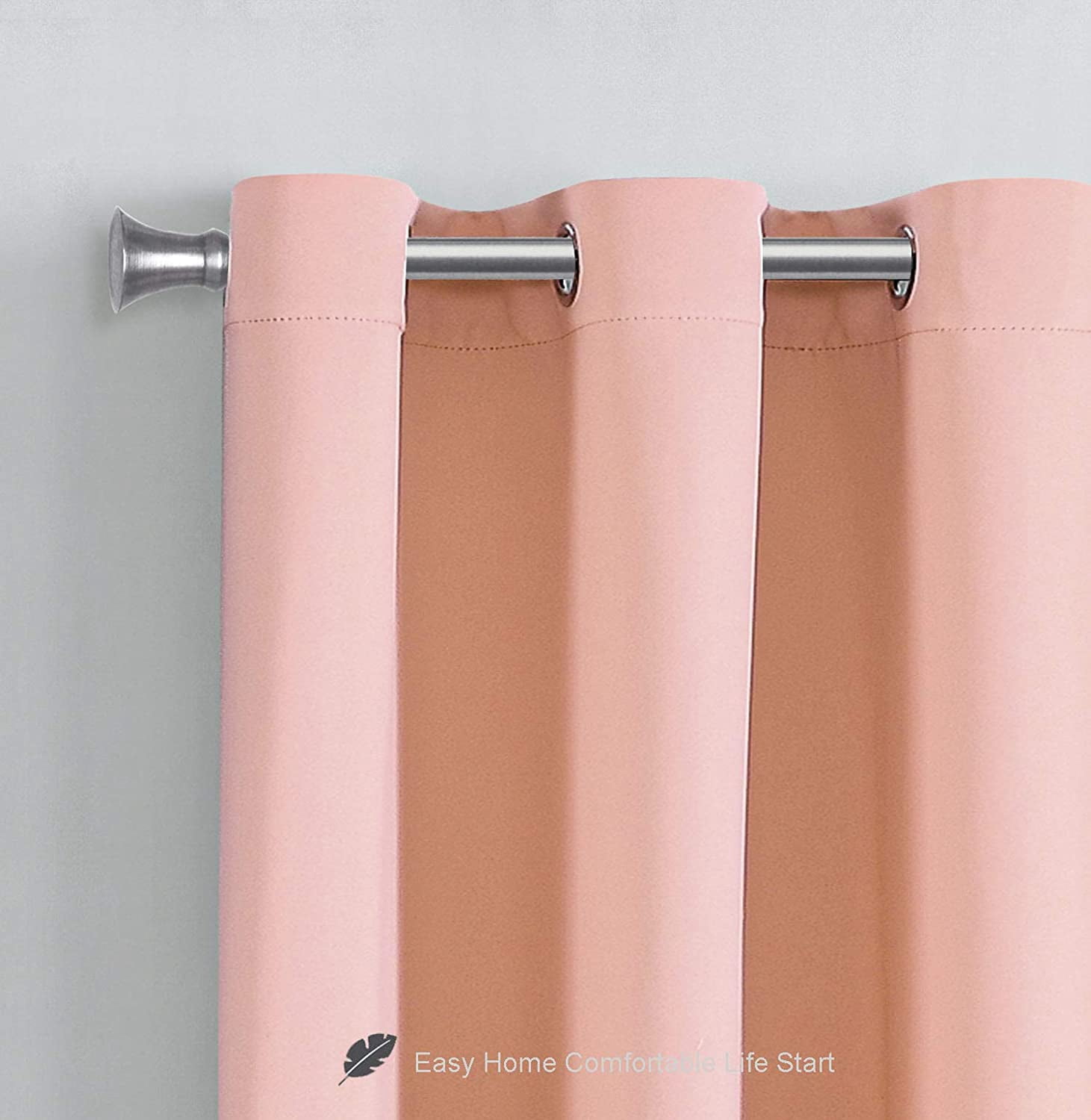 WPM Blackout Curtain Room Darkening Panels/Drapes for Living Room, Blush Pink Thermal Insulated Grommet Bedroom Window Draperies&nbsp;63 inch