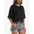 thumbnail image 2 of 3-pack Black Women's Comfy Basic Workout Gym Short Sleeve Crop Tops Casual Loose Oversized T-Shirts, 2 of 6
