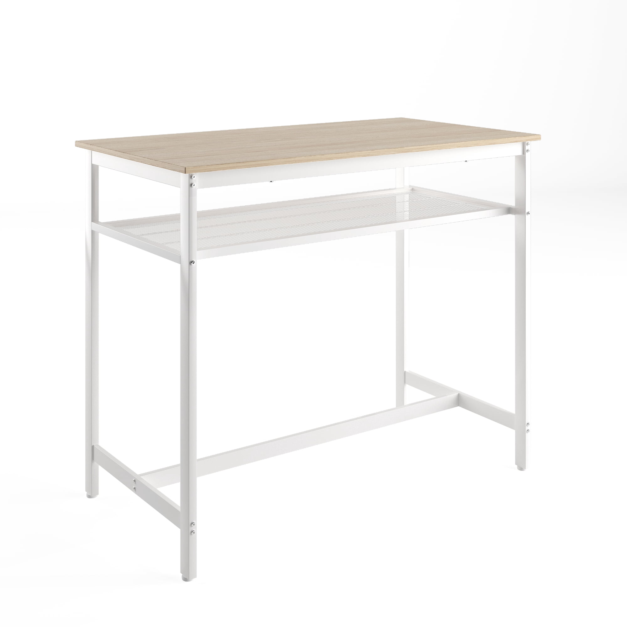 Aukfa 5-Piece Bar Table Set with Metal Shelf, Counter Height Dining Table & 4 Stools, Space-Saving Kitchen Pub Set for Small Spaces, Oak - Industrial Style