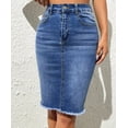 thumbnail image 2 of HLSOHJP Summer New High Elastic Raw Edge Slim Denim Skirt for Women Fashion Skinny Jeans Hip Cover Skirt Casual Ladies Clothing, 2 of 6