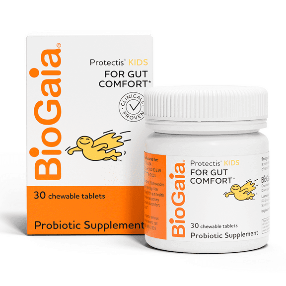 BioGaia Kids Probiotic Chewables | Promote Regularity | Ease Occasional Tummy Troubles | Ages 3  | Allergen, Dairy, Soy & Gluten Free | Backed by 30 Years of Probiotic Research | 30 Day Supply