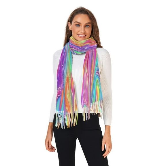 Winter Scarves for Women Rainbow Tie-dye Fashion Pashmina Shawl Wraps Long Blanket Scarf for Fall Spring