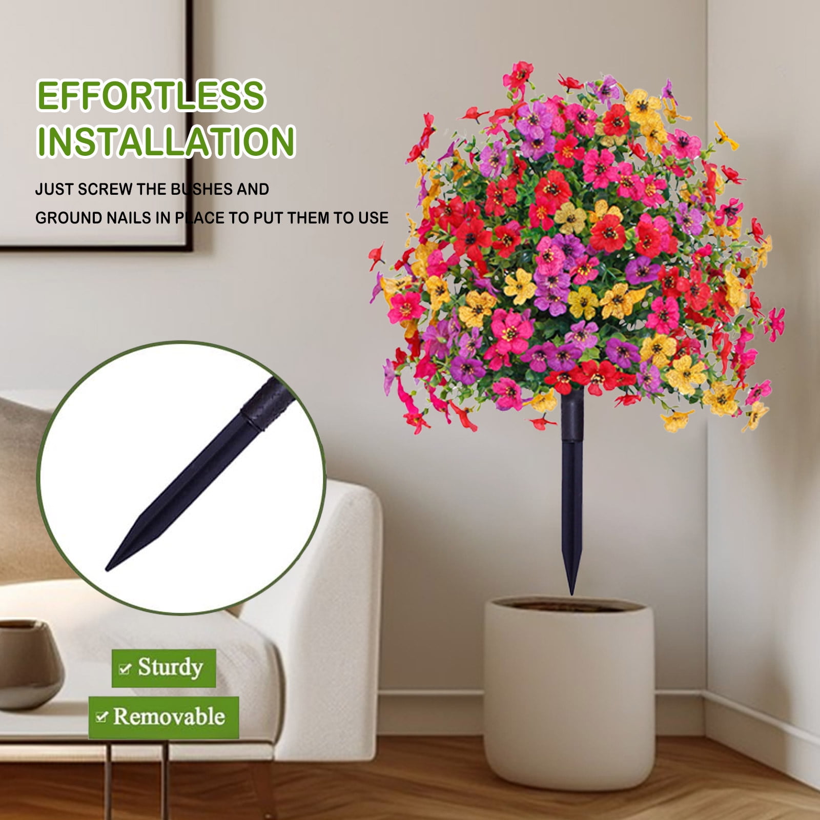 CY5O5ee 2PCS Artificial Flowers for Outdoors 23.62in Artificial SpikePlants Flowers Colorful Flowers Spring Decor for Porch Patio Home Yard Garden Window Box Pot Planters