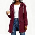 thumbnail image 3 of justHIGH Lined Light Rain Jacket Women Packable Long Raincoat with Hood Drawstring Waisted Waterproof Windbreaker Lightweight Outdoor Trench Coat Wine,S, 3 of 7