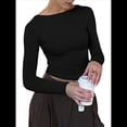 thumbnail image 1 of Camisa de Larga con Cuello Redondo para Mujer, Básica, con Doble Forro y Fruncido Lateral, para Salir. Negro S, 1 of 10