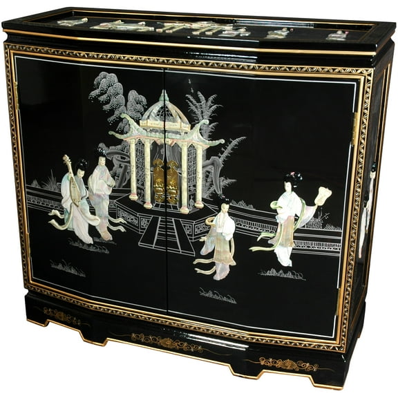 32" Black Lacquered Slant Front Cabinet - Mother of Pearl Ladies