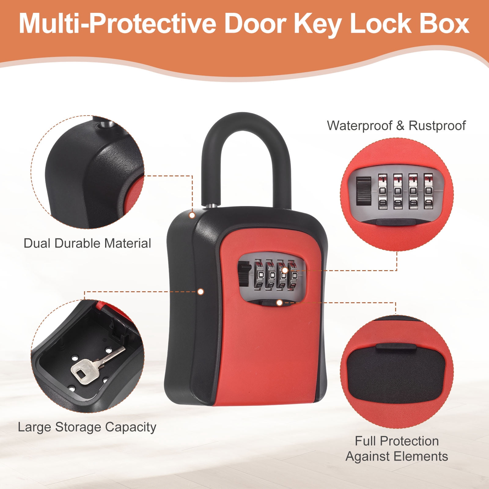 Uxcell Key Lock Box with Code, (4.7 x 3.9 Inch, Red), Resettable Combination Lockbox Portable Key Storage Box with Wall-Mounted Bracket, Suit - for Home Entrance/Garage/Warehouse