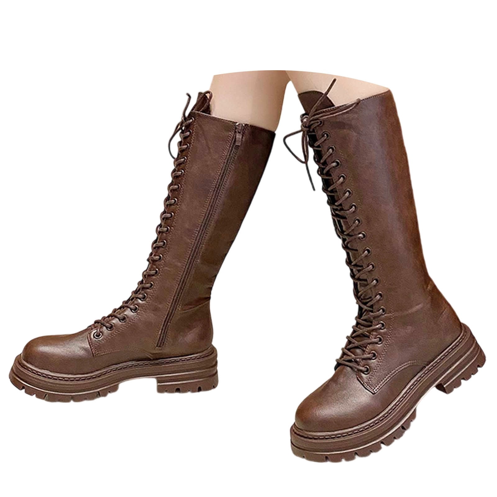 Pitauce Womens Fashion Metal Buckle Thick Sole High Boots Punk 