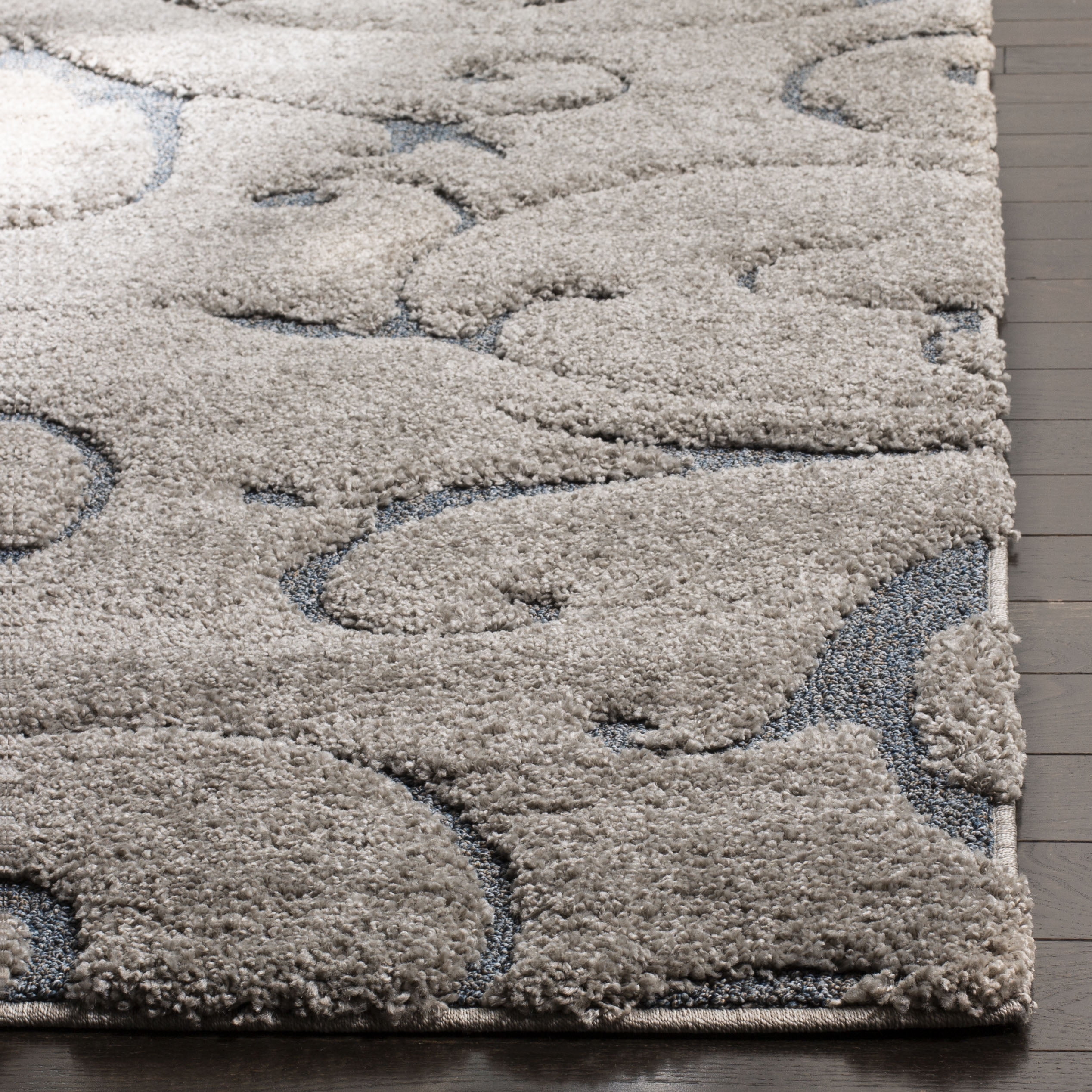 SAFAVIEH Florida Doug Floral Vines Geometric Shag Area Rug, Grey/Light Blue, 11' x 15' - X-Large - Transitional Modern Design, Grey & Light Blue, Non-Shedding & Easy Cleaning, Ultra Plush Thick Pile,