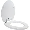 Elongated Toilet Seat w/Chromed Metal Hinges, Wood, White