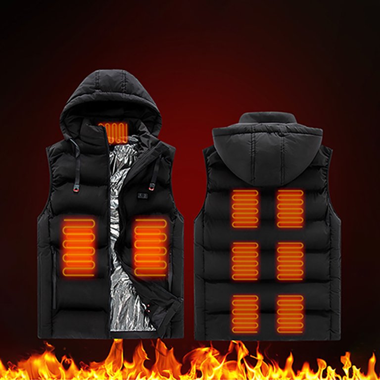 BiZtdJrK Men's Heated Hooded Vest 9 Heating Zones Windproof Warm