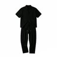 thumbnail image 4 of Men's Cotton Linen Sets 2 Piece Outfits Beach Wedding Clothes Loose Fit Casual Short Sleeve Button Down Shirts Yoga Pants Summer Matching Suit Black, 4 of 5