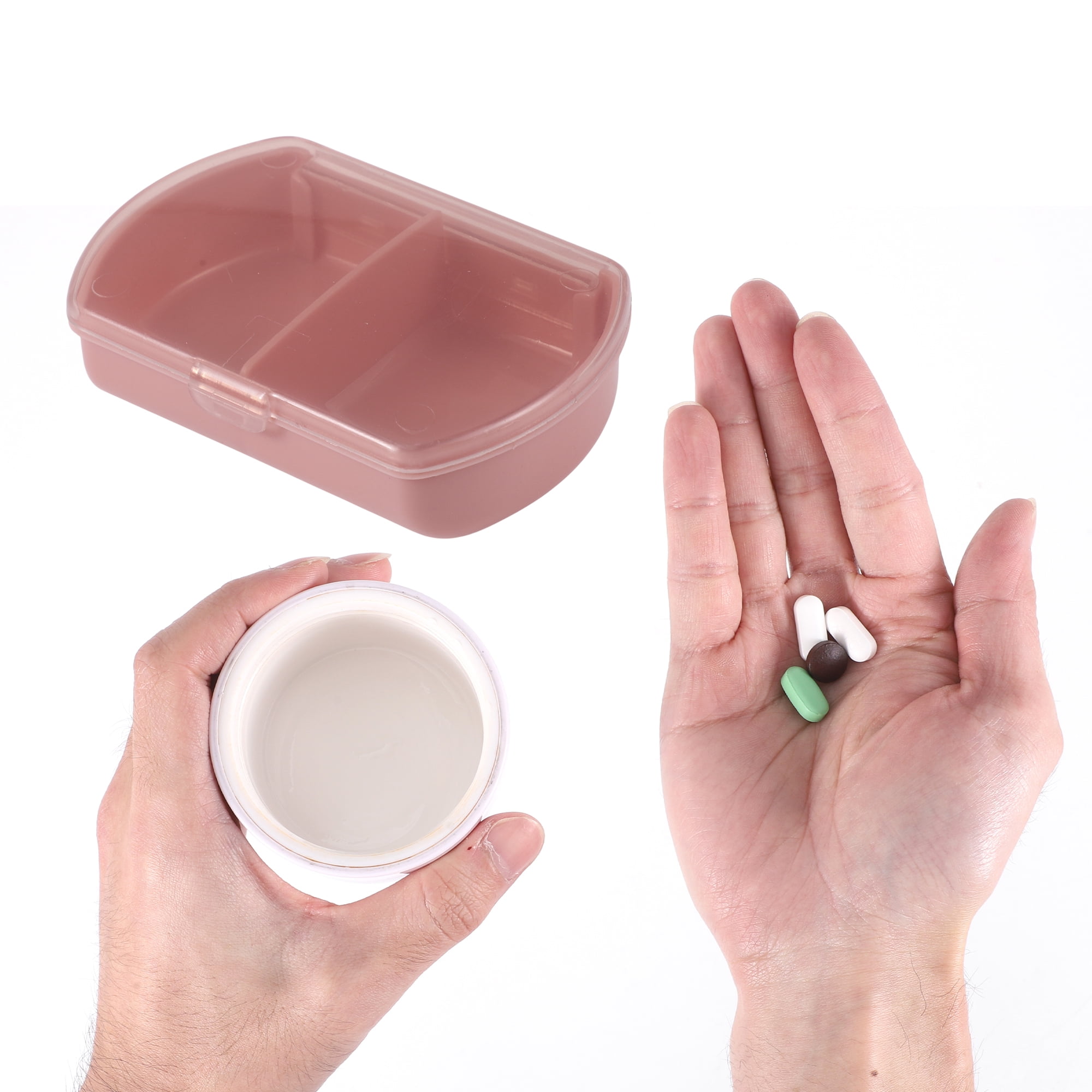 Unique Bargains 2 Compartment Pill Case for Travel 1 Pc Cameo