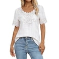 thumbnail image 2 of Women's Summer Casual Hollow-Out Lace Splicing T-Shirt, 2 of 5
