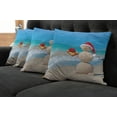 thumbnail image 2 of Ambesonne Christmas Throw Pillow Cover 4 Pack, Sand Snowman Santa Hat, 16", Blue and Vermilion, 2 of 6