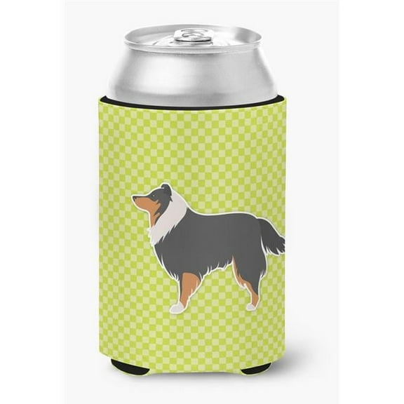 Caroline's Treasures BB3830CC Sheltie/Shetland Sheepdog Checkerboard Green Can or Bottle Hugger, Can Hugger, multicolor