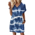 thumbnail image 2 of Women's Floral Print V-Neck Short Sleeve Casual Pullover Dress with Pocket, Summer Dress Comfortable Loose Fit, Fashionable Ladies Clothing,Blue,S, 2 of 8