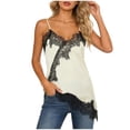 thumbnail image 3 of Women Lace Trim Satin Tank Top V Neck Silk Sexy Camisole Tops Asymmetrical Backless Spaghetti Strap Cami Tops Casual Summer Outfits Womens Tops White L, 3 of 8