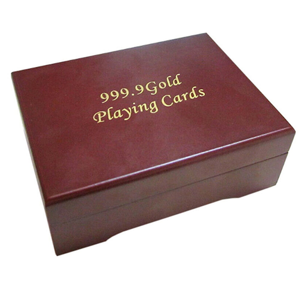 Set Of 2 $100 Gold & Silver Poker Playing Cards Deck Regular With Wooden Box 