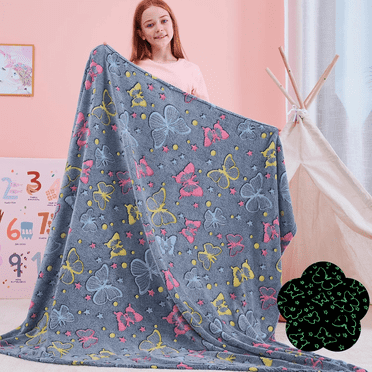 Glow in The Dark Throw Blanket 50" x 60"， Butterfly Luminous Plush Blankets Soft Glowing Throw Gift for Kids Girls Boys Teens Age 1-13 Years Old