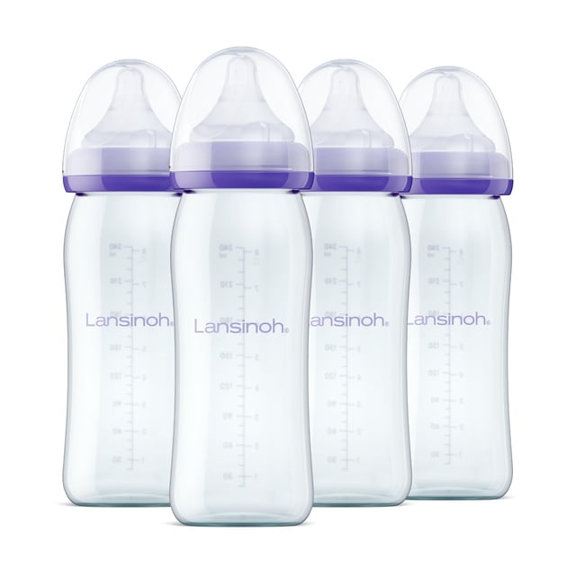 Biberones Lansinoh de vidrio anticólico de 240 ml, paquete de 4 con tetinas