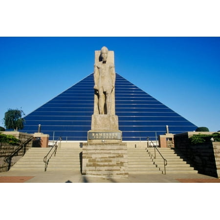 The Pyramid Sports Arena in Memphis, TN with statue of Ramses at entrance Print Wall