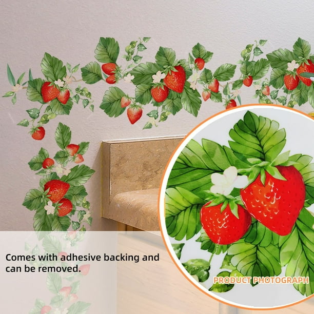 Pegatinas de Pared de Ratán con Diseño Rústico de Fresas y Flores, Autoadhesivas, para Sala de Estar, Cocina y Dormitorio