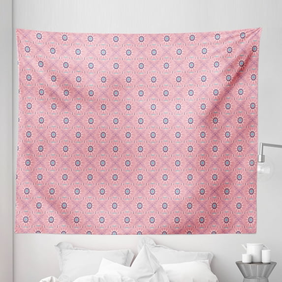 Orient Tapestry, Ethnic Flower Petals Pattern with Swirly Branches and Leaves Bohemian, Fabric Wall Hanging Decor for Bedroom Living Room Dorm, 5 Sizes, Pastel Pink Sky Blue, by Ambesonne