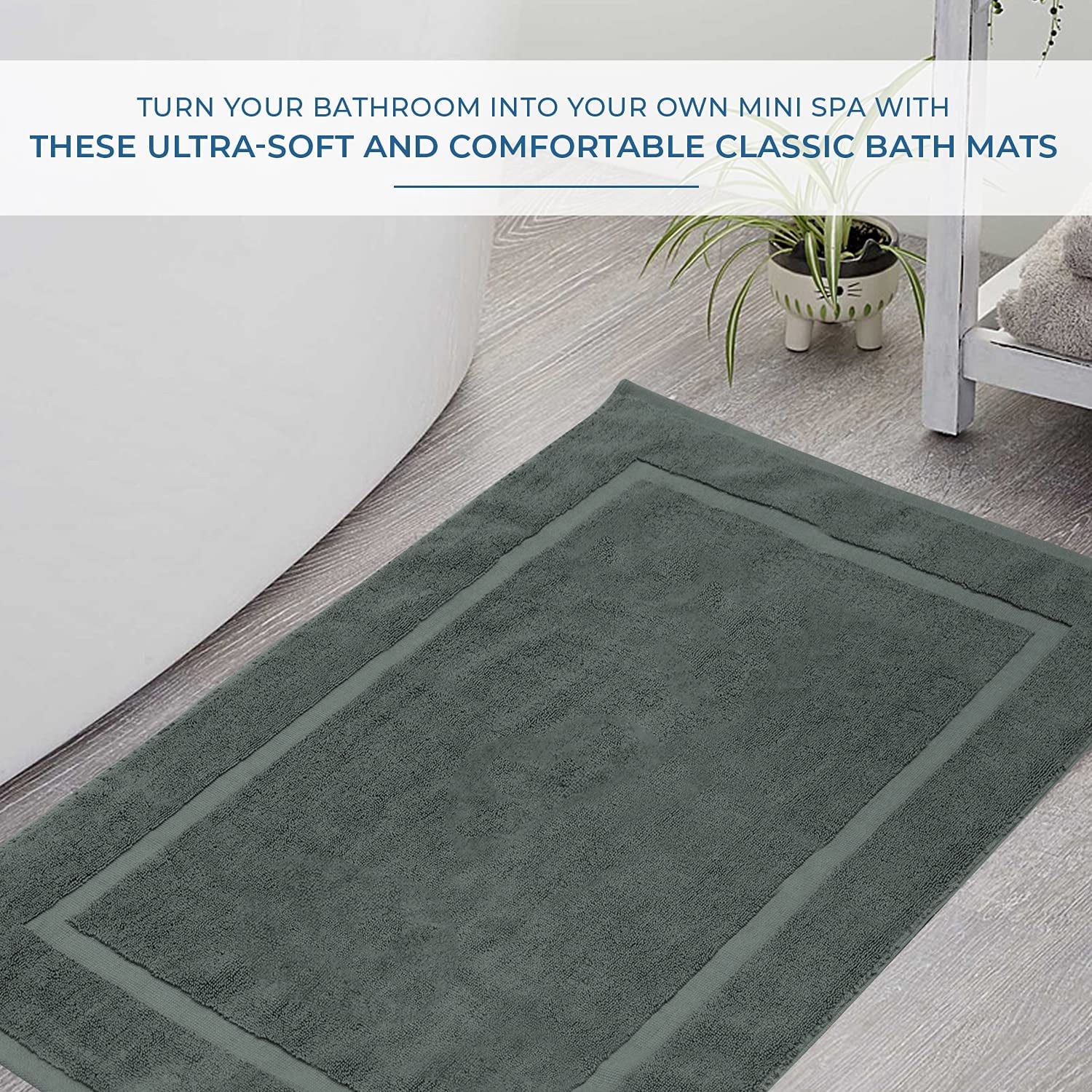 Dan River Gray Bath Mat Classic Set 2 piece 21x34 in Soft Quick Drying Cotton Bathroom Rugs